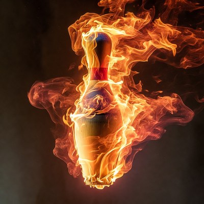 Bowling pin surrounded by flames