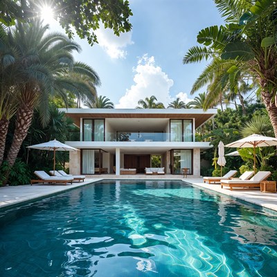 Luxury villa with pool in tropical garden