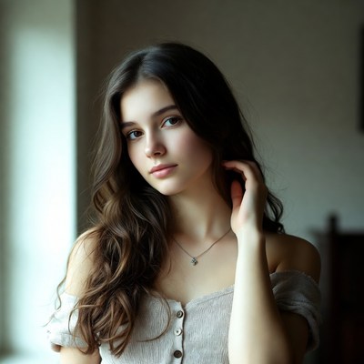 Girl in a grey top indoors