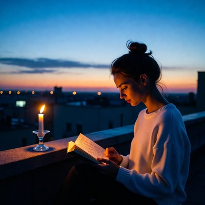Evening reading session by candlelight