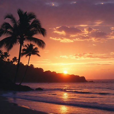 Sunset over the ocean waves