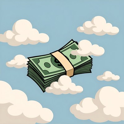 Cash floating in the sky