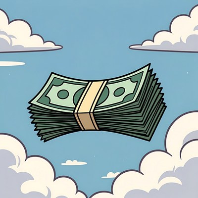 Cash flying above the clouds