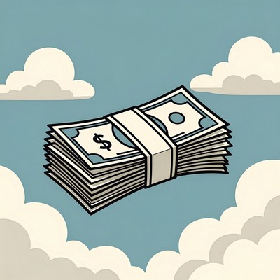 Money floating in the sky