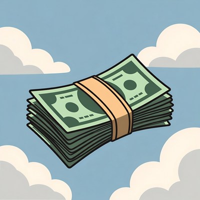 Money floating in the sky