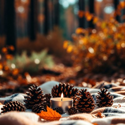 Cozy gathering in autumn woods