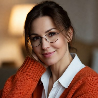 Woman smiling in cozy setting