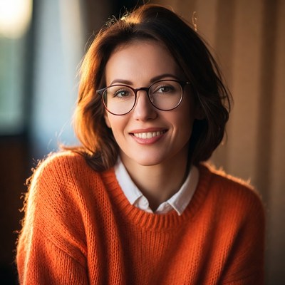 Woman smiling in cozy setting