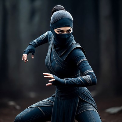 Ninja in dark forest training