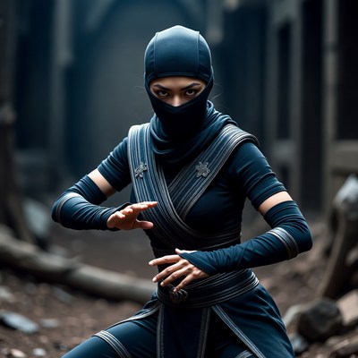 Ninja preparing for action in forest