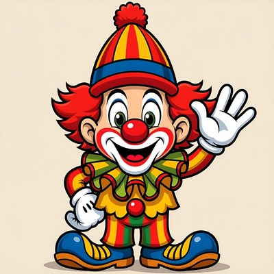 Clown waving in colorful costume