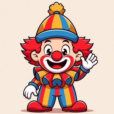 Clown waving with colorful outfit