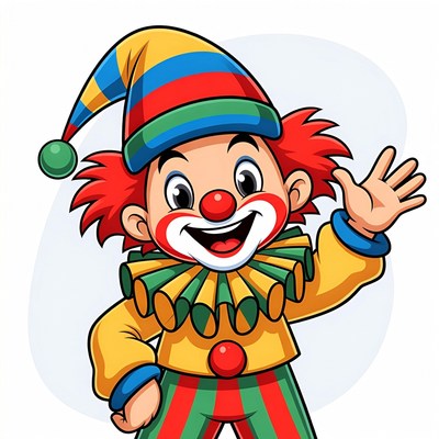 Colorful clown waving hello to audience