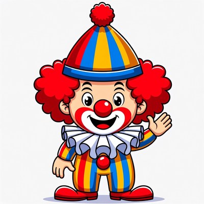 Colorful clown waving with a smile