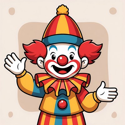 Colorful clown in striped costume waves