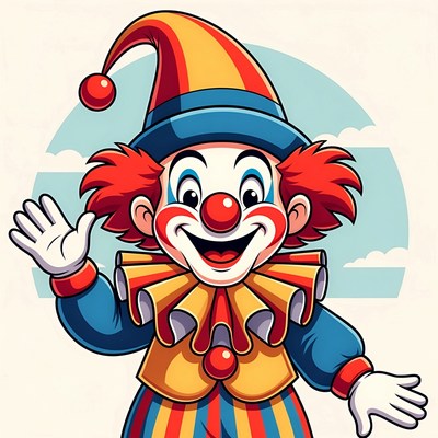 Clown waving with friendly gesture