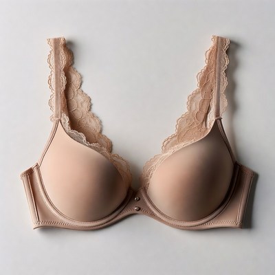 Lace detailed bra on gray surface