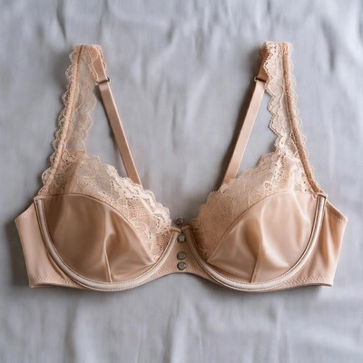 Lace and fabric bra laid out