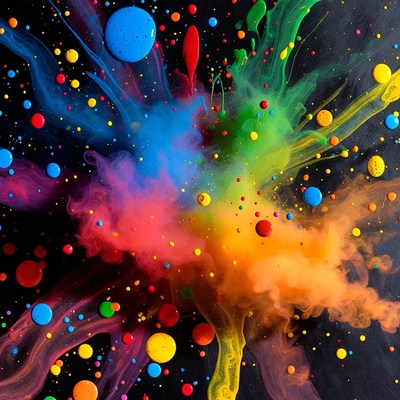 Colorful paint explosion on dark background