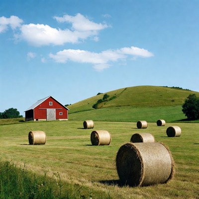 Hay bales on a sunny farm
