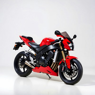 Motorcycle parked on white backdrop