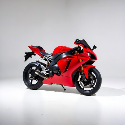 Red motorcycle on display in studio