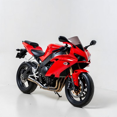 Red motorcycle in studio setting