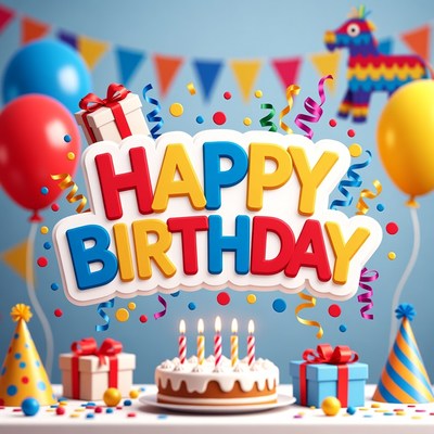 Birthday celebration with cake and decorations