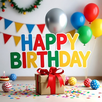 Colorful birthday celebration setup indoors