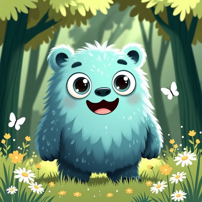 Cute bear in a sunny forest