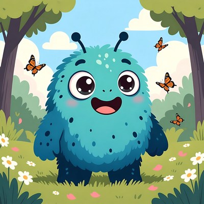 Cute creature in a colorful forest