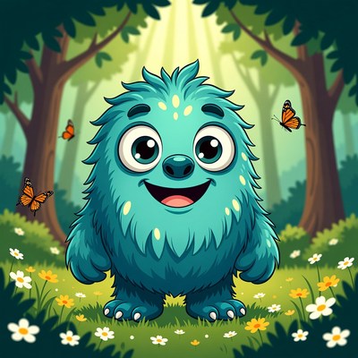 Cute blue creature in forest