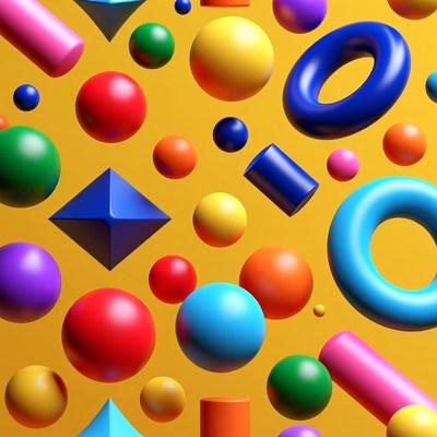 Colorful shapes on a yellow background