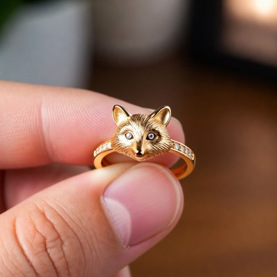 Fox head ring held in hand