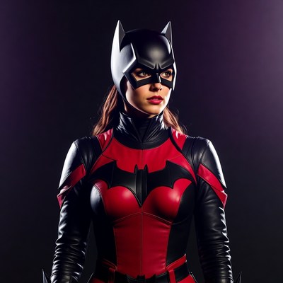 Batwoman posing in costume during a photo shoot