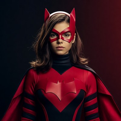 Heroine dressed in red and black costume