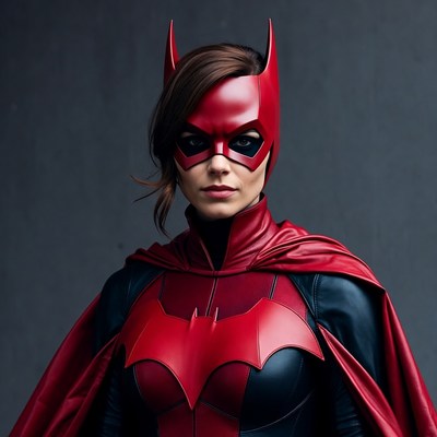 Superhero in red costume stands strong