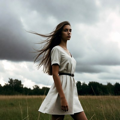 Young woman stands in tall grass