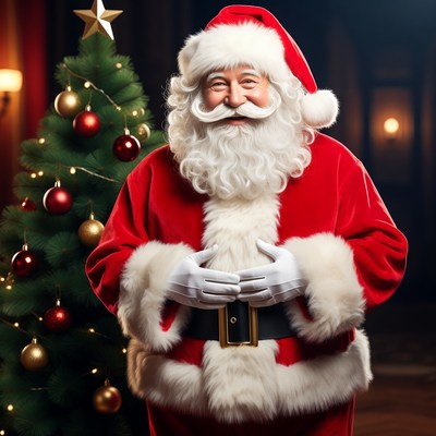 Smiling santa with christmas tree