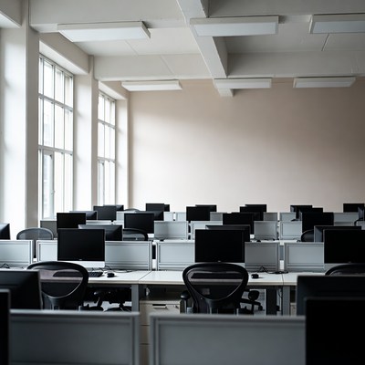 Office with many empty workstations
