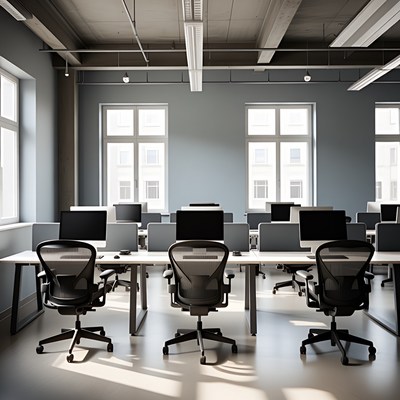 Modern office workspace with computers