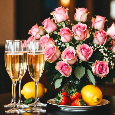 Roses and bubbles at a celebration