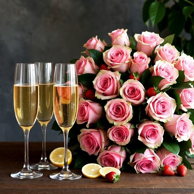 Champagne and roses for celebration