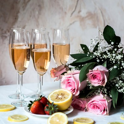 Celebration with drinks and flowers