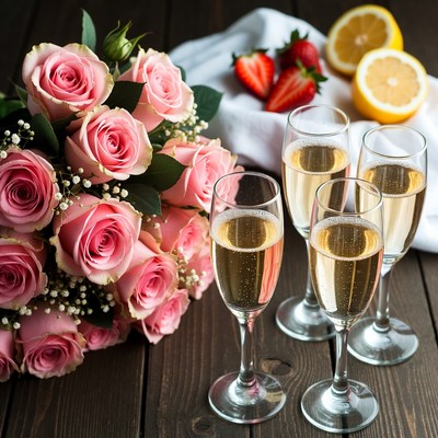 Celebration with roses and drinks