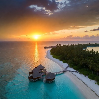 Sunset over a tropical island