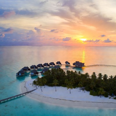 Sunset over tropical island resort