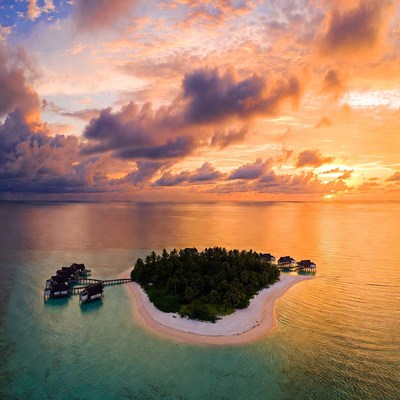 Sunset over a tropical island retreat