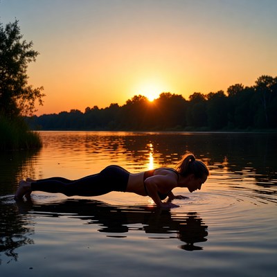 Workout by the sunset water