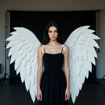 Model with wings in studio setting